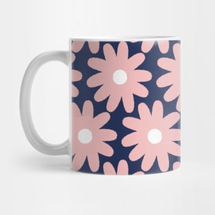 Smudgy Crayon Flowers Floral Pattern in Pink and Navy Blue Mug